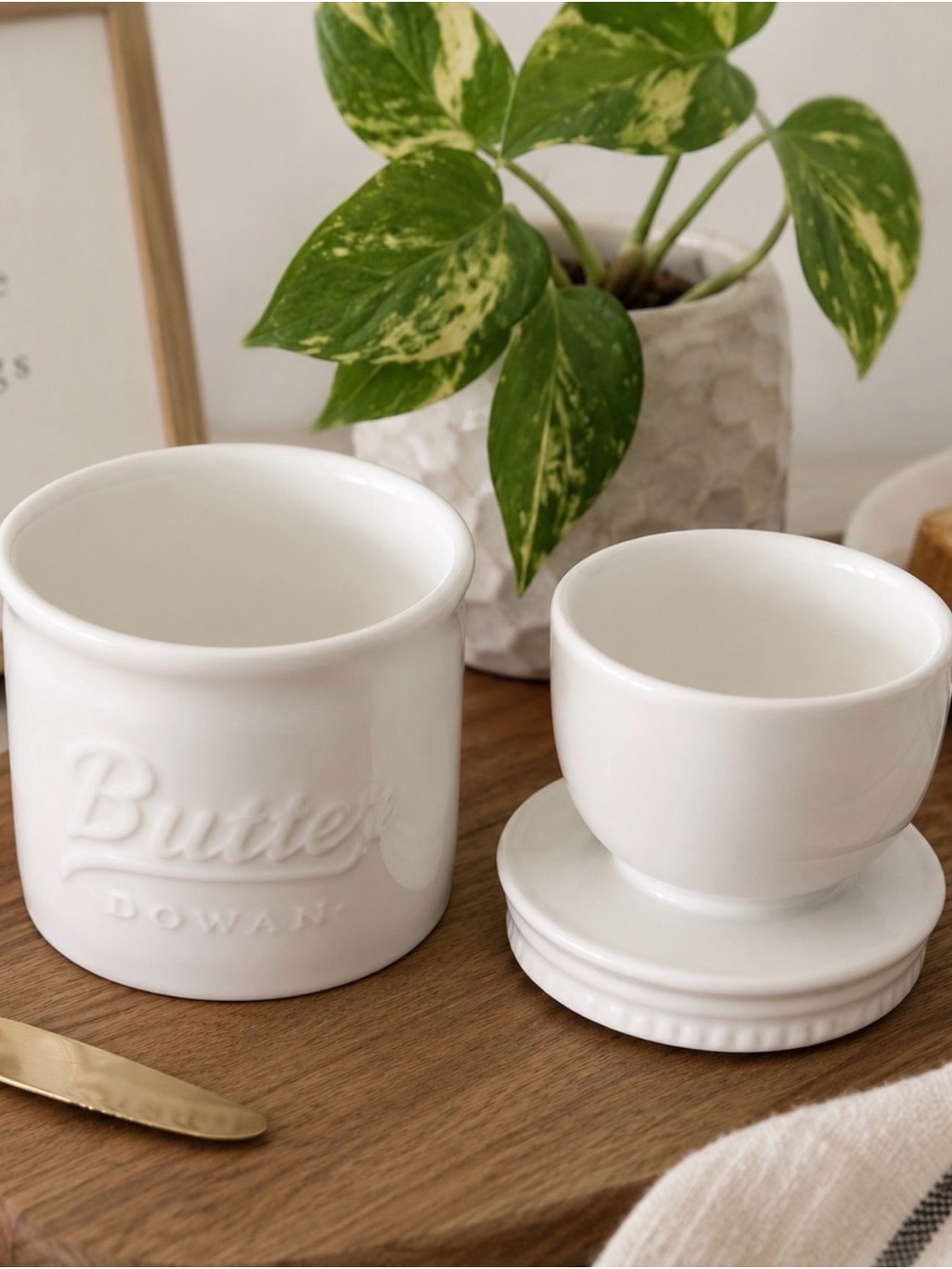 Dowan White Ceramic Butter Crock Set